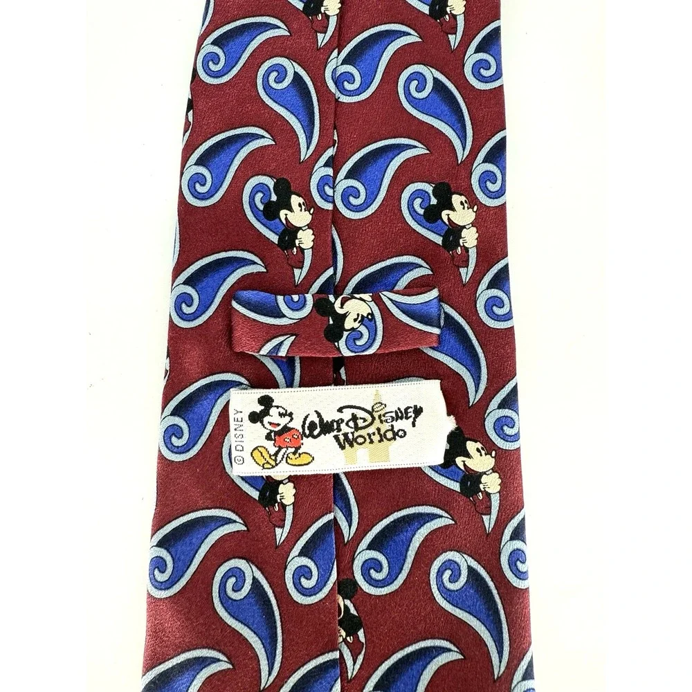 Walt Disney World 100% Silk Tie Men's Mickey Mouse Necktie Burgundy Blue Logo